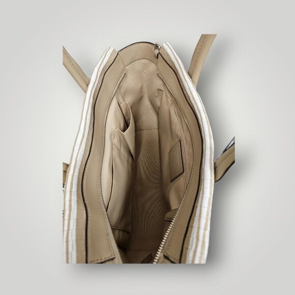 Coach Stripe Leather Tote Bag – Beige White – Shoulder Bag - Picture 4 of 5